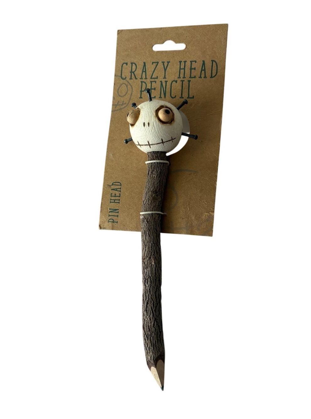 Crazy Head Pencil Folk Art Voodoo Doll Style Novelty Twig Pencil 9” New